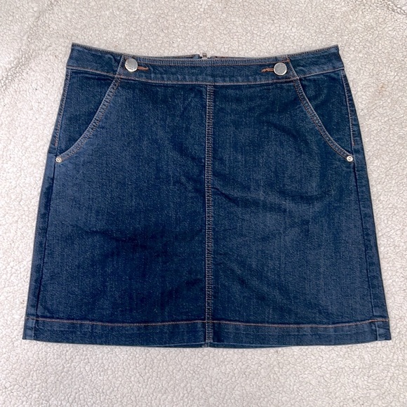 Ann Taylor LOFT basic navy cotton blend denim midi skirt pockets silver hardware - Picture 5 of 15